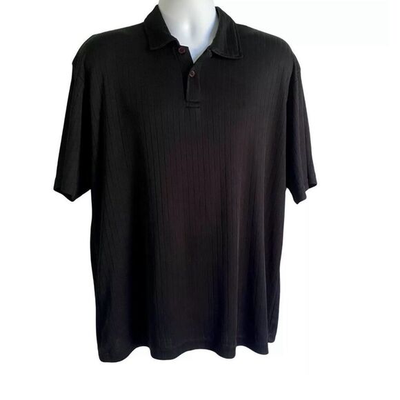 Ron Chereskin Black Polyester Polo Shirt Mens S Ribbed - Picture 1 of 11